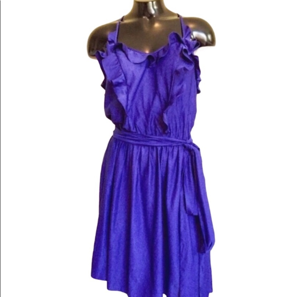 🔴Rebecca Taylor spaghetti straps ruffled edging royal blue dress 4